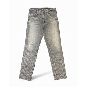 AG Adriano Goldschmied Isabelle Gray Plaid Ombre High Rise Straight Jeans 29